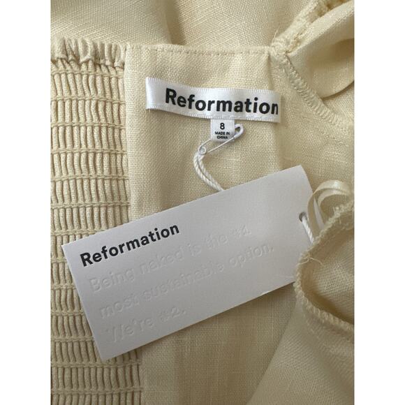 Reformation Malvina Cream Linen Puff Sleeve Mini Dress NWT Size 8 - Picture 8 of 10